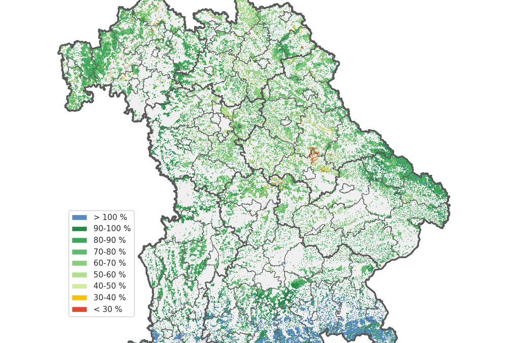 WaldDürreMonitor zeigt tagesaktuell die Bodenfeuchte in Bayerns Wäldern